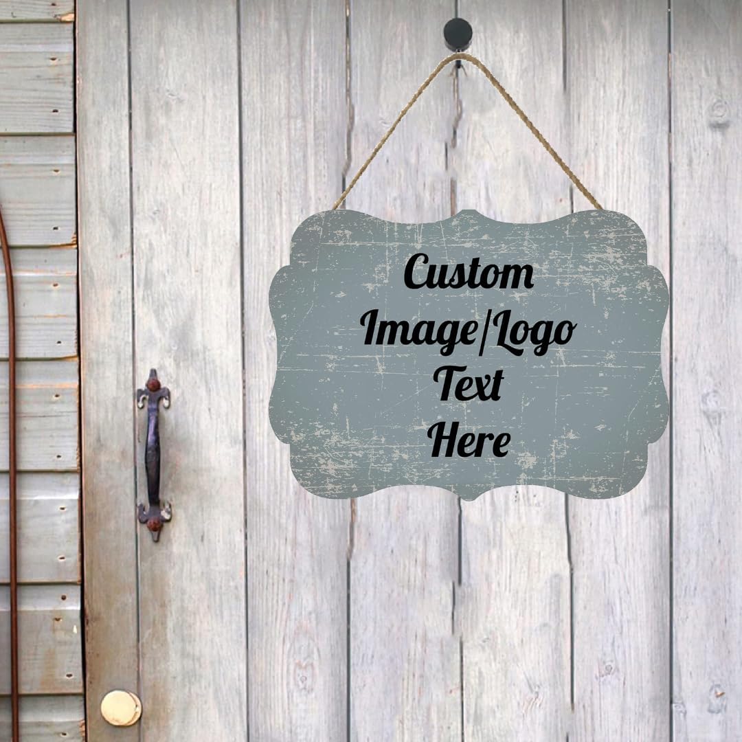 Personalized Wooden Welcome Sign for Front Door Decor - Customized Image/Text Hanging Door Sign, Farmhouse Decor for Home Office - 11.2 * 8 Inch