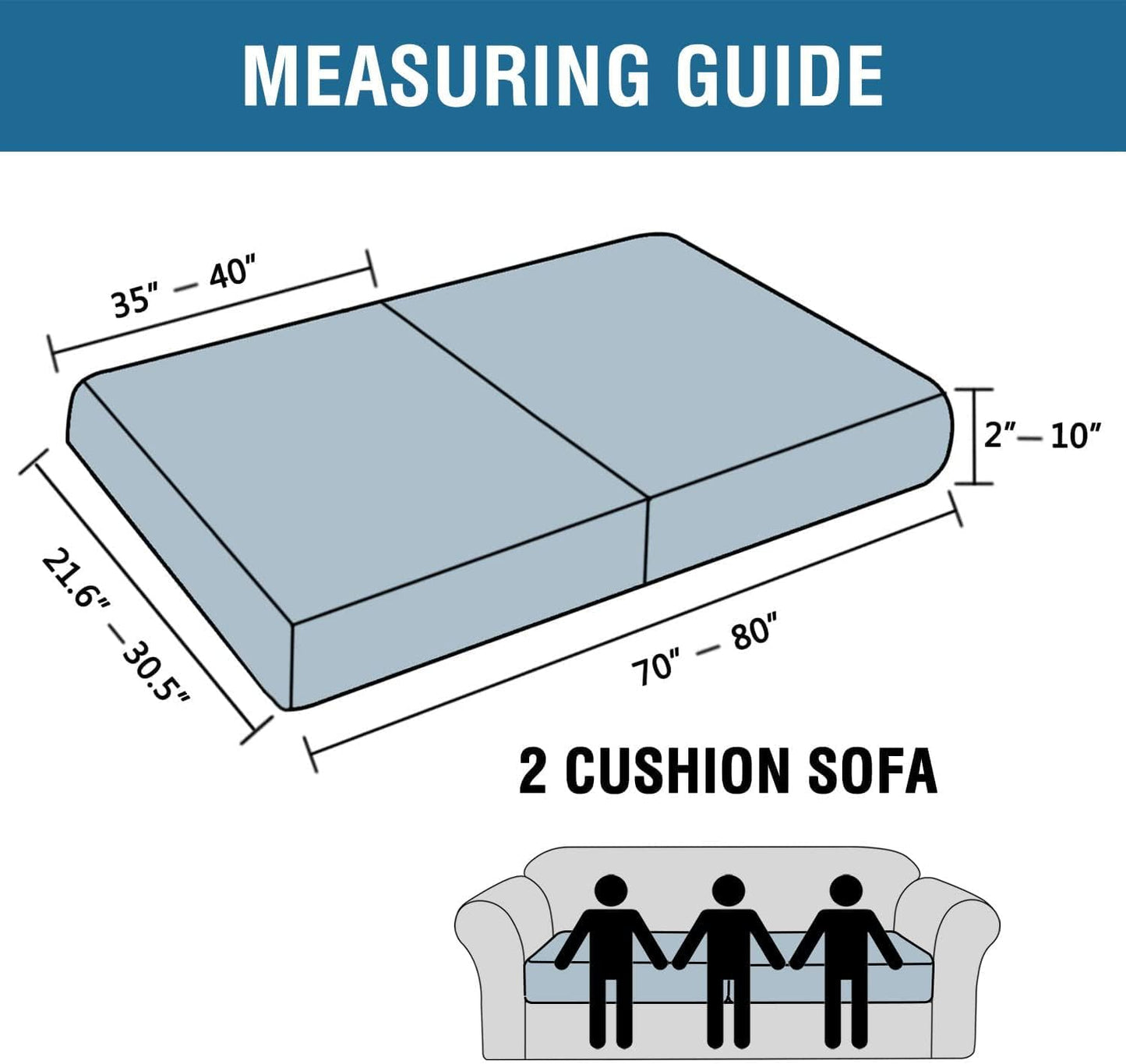 H.VERSAILTEX Super Stretch Individual Seat Cushion Covers - Sofa & Couch Cushion Slipcover Sets - Thick Jacquard Textured Twill Fabric (2 Piece Large, Dusty Blue)