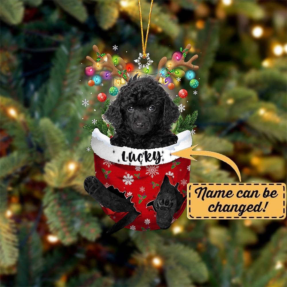 Black Toy Poodle Dog Christmas Ornament, Black Toy Poodle in Snow Pocket Christmas Tree Ornament, Dog Lovers Gift Idea Xmas Decor, Christmas Decorations for Tree, Christmas Ornament Gift for Dog Lover