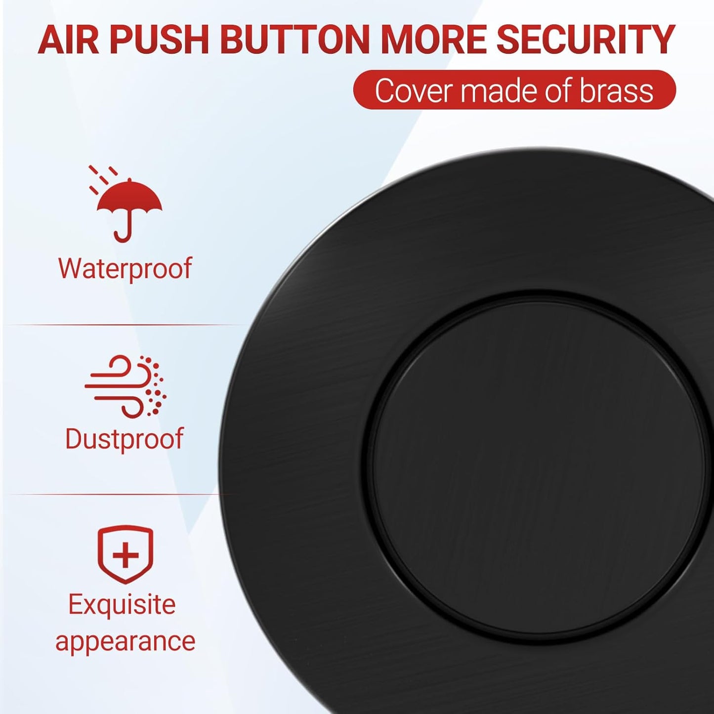 APIELE Garbage Disposal Air Switch Kit, Sink Top Push Button Switch for Food Waste Disposer, UL Listed 3.6" Long On/Off Air Button (Matte Black)