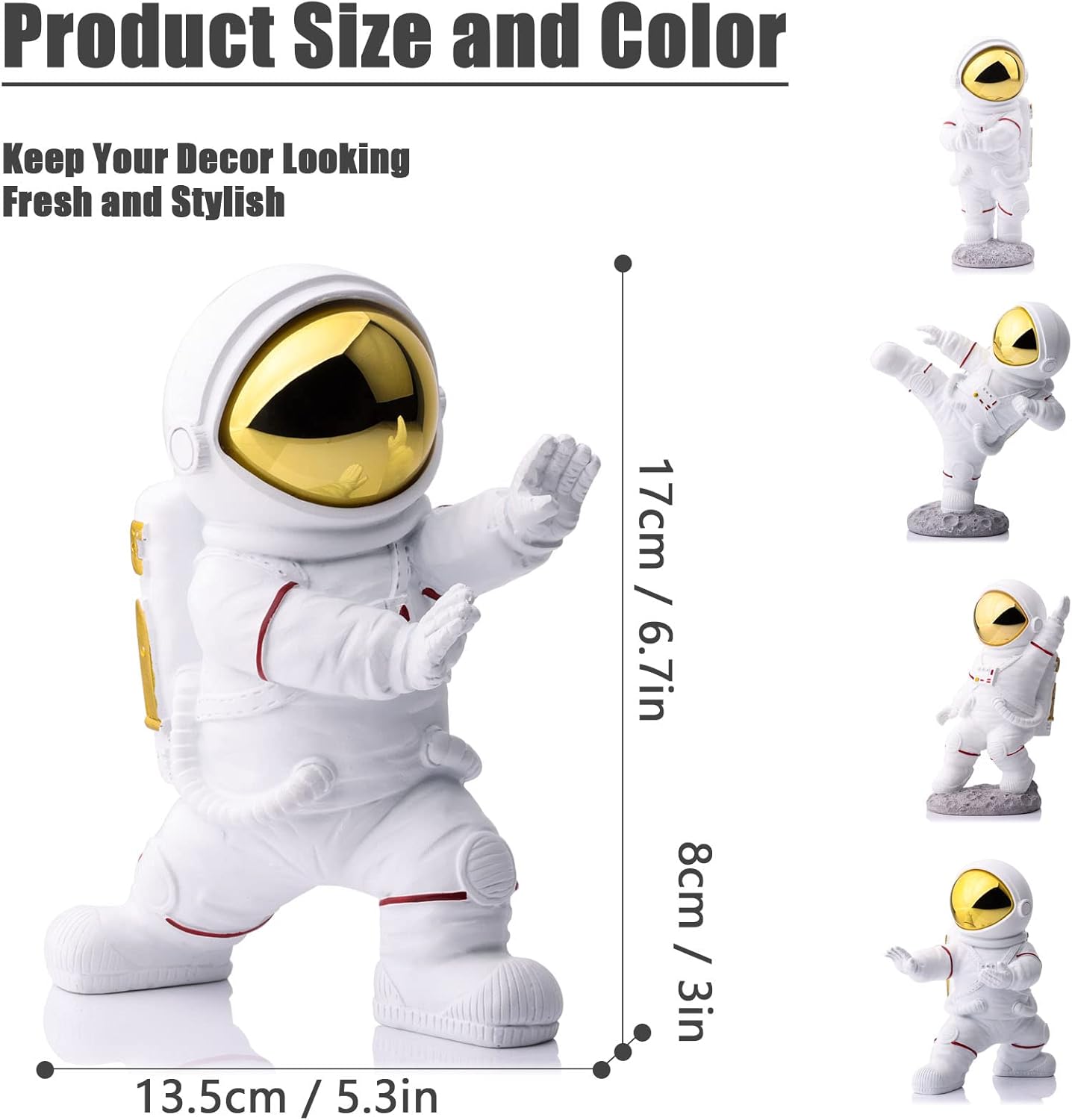 XMGZQ Astronaut Statue, Astronaut Figurine, Kung Fu Spaceman Sculpture, Outer Space Arts Child Gifts, Gold Office Decor for Men