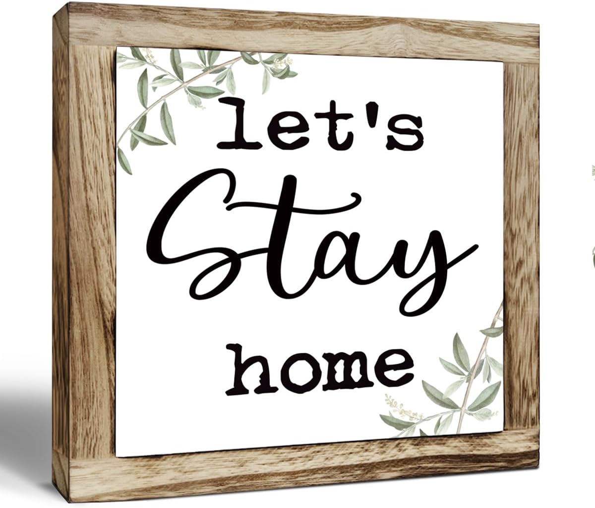 Rustic Wooden “Let’s Stay Home” Sign – Wooden Plaques Sign Table Decor, Shelf or Desk Decor, Farmhouse Living Room and Family Room Decoration, Cozy Home Accent and Housewarming Gift