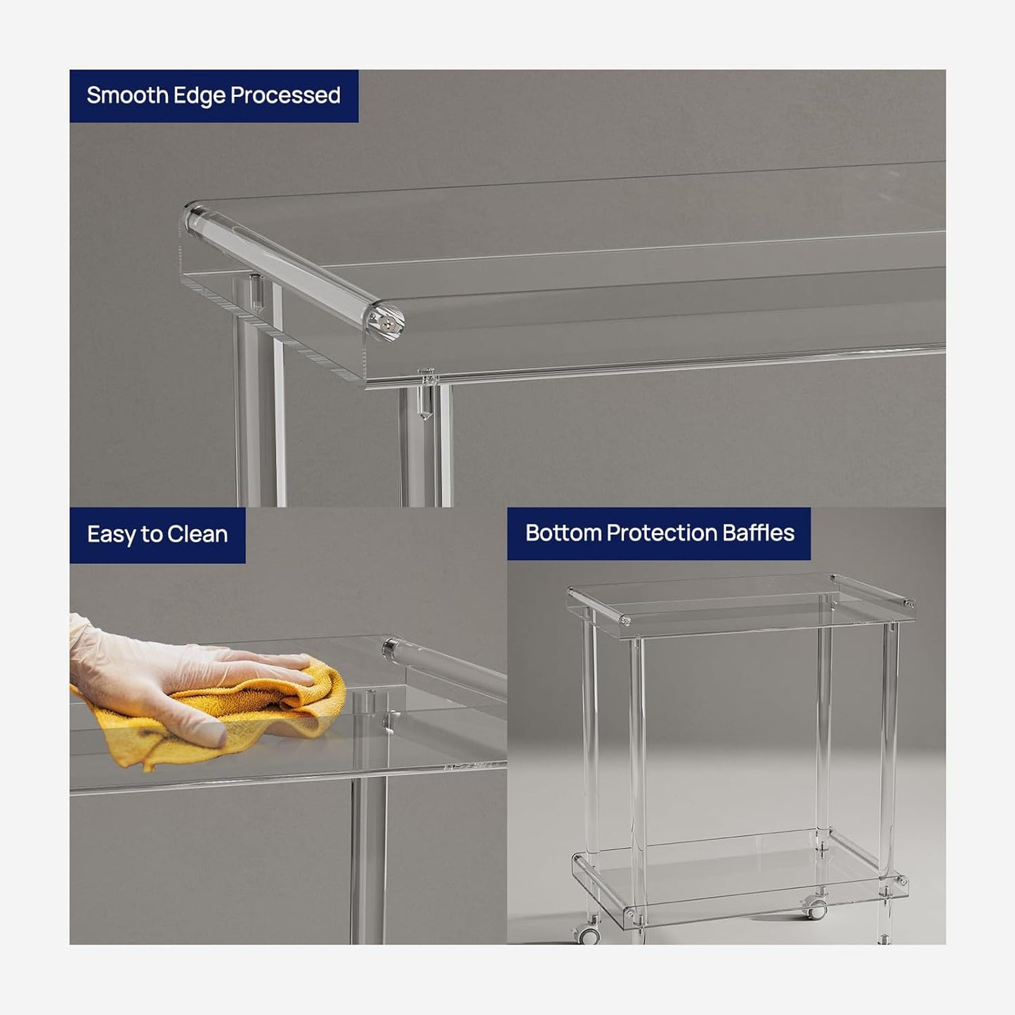 HMYHUM Acrylic Bar Cart, Rolling Serving Cart with 4 Lockable Wheels for The Home Bar, Kitchen, Living Room, Modern, 2-Tier, 23.6" L x 15" W x 30" H, Clear