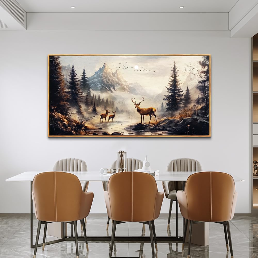 KELIYUAN Large Canva Wall Decor For Living Room Wood Framed Wall Art For Bedroom Office Murals Landscape Painting Of Elk Mountain Pictures Modern Restaurant Room Home Decorations Aesthetics 30"X60"
