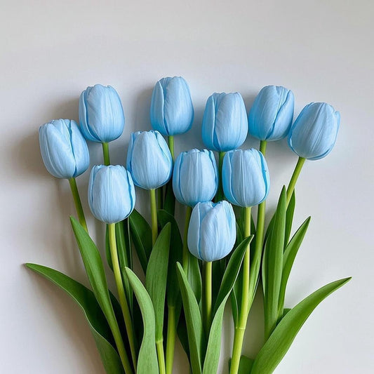 Buart Artificial Tulip in Bulk for Wedding Bridal Bouquet,Fake Flowers for Valentine's Day Mother's Day Easter Table Centerpieces Decorations(Light Blue,Real-Touch,12pcs)
