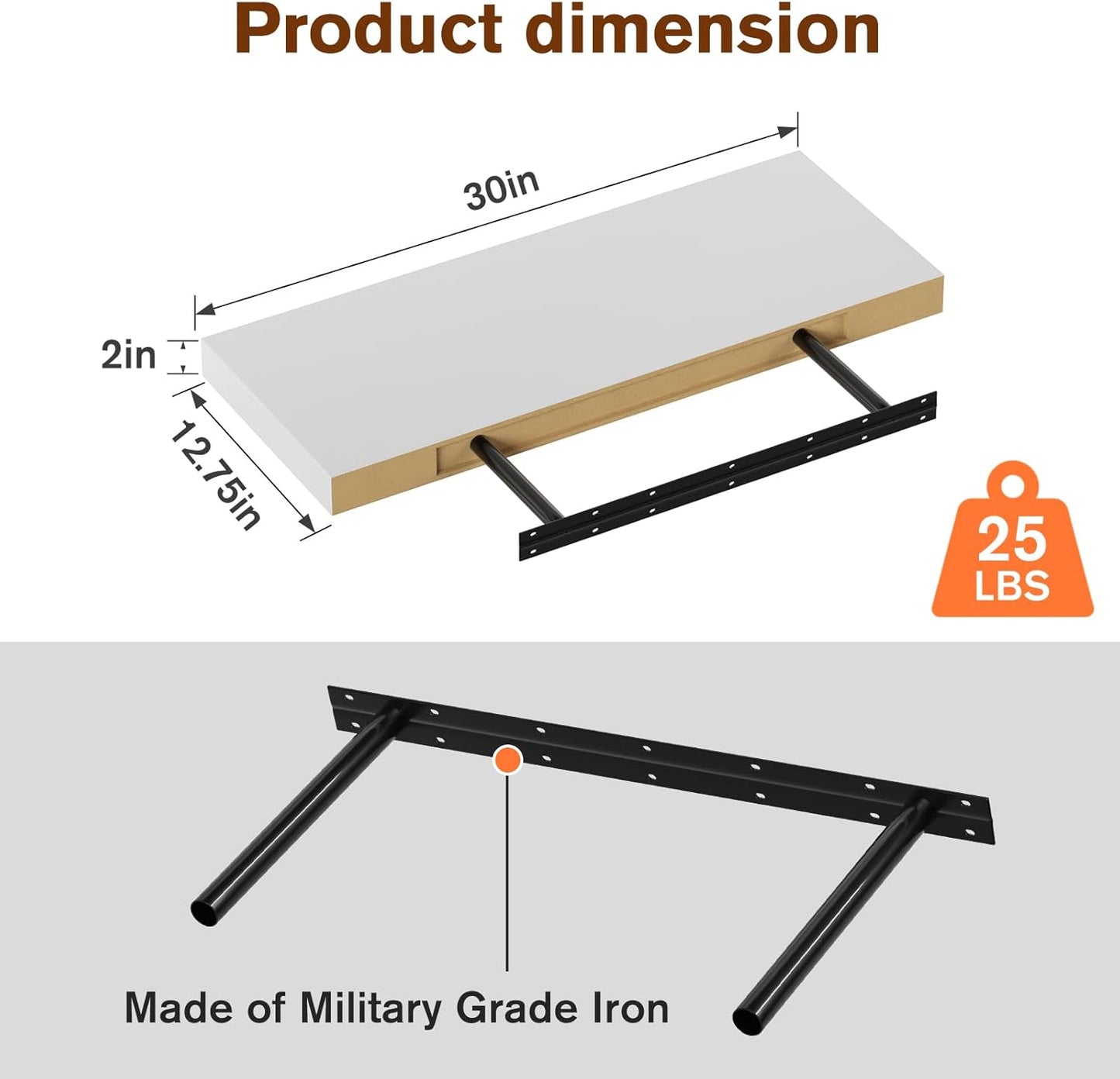 Large Floating Shelves for Wall Set of 1 Wooden Wall Shelves 30 in x 12.75 in x 2 in Room Decor Long Shelf with Invisible Wall Mount Bracket for Bedroom Kitchen Living Room White