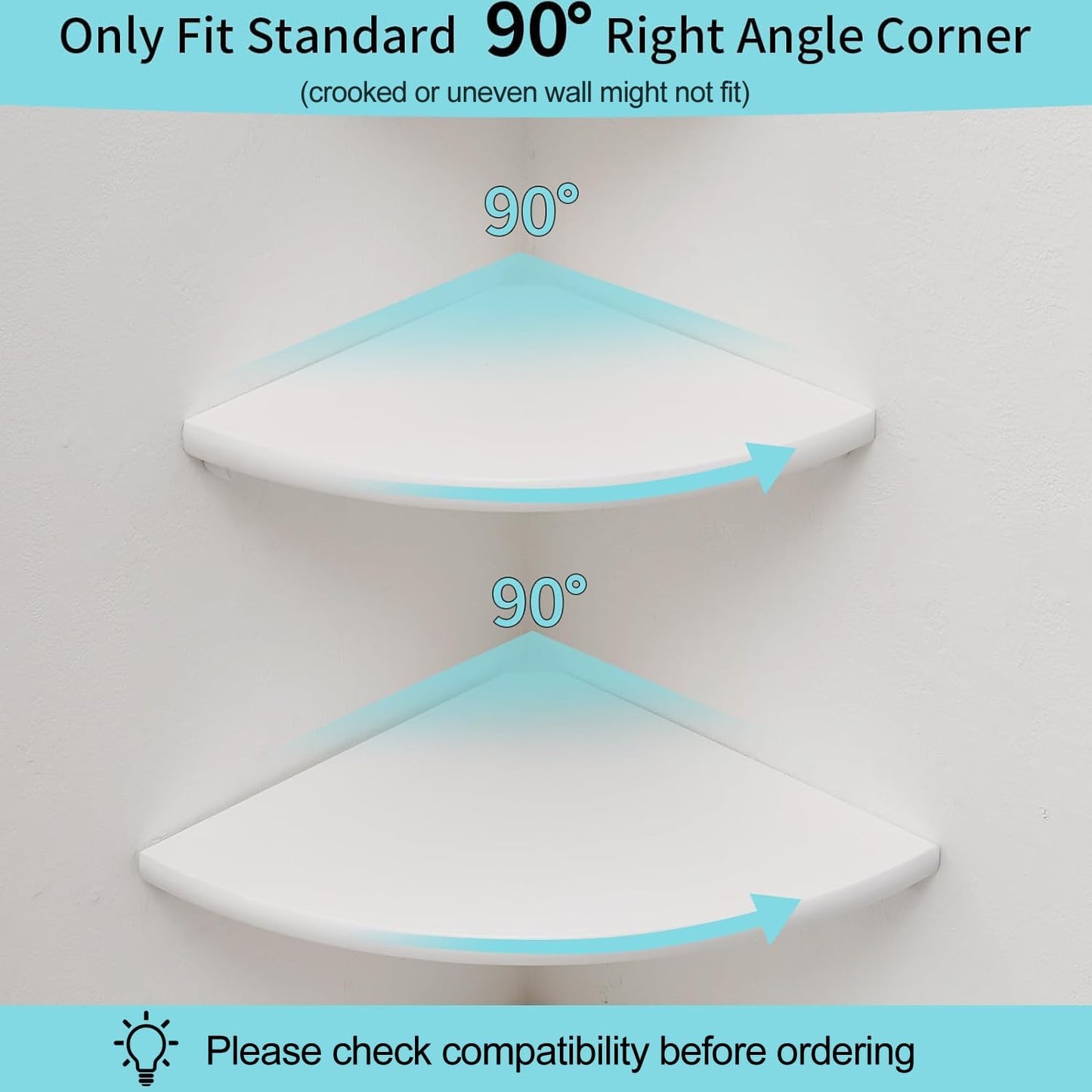 Corner Shelf, White Solid Oak Wood Floating Corner Shelves Wall Mount Round End Floating Speaker Rack Display Shelf for Small Plant Photo Frame (White, 7in)