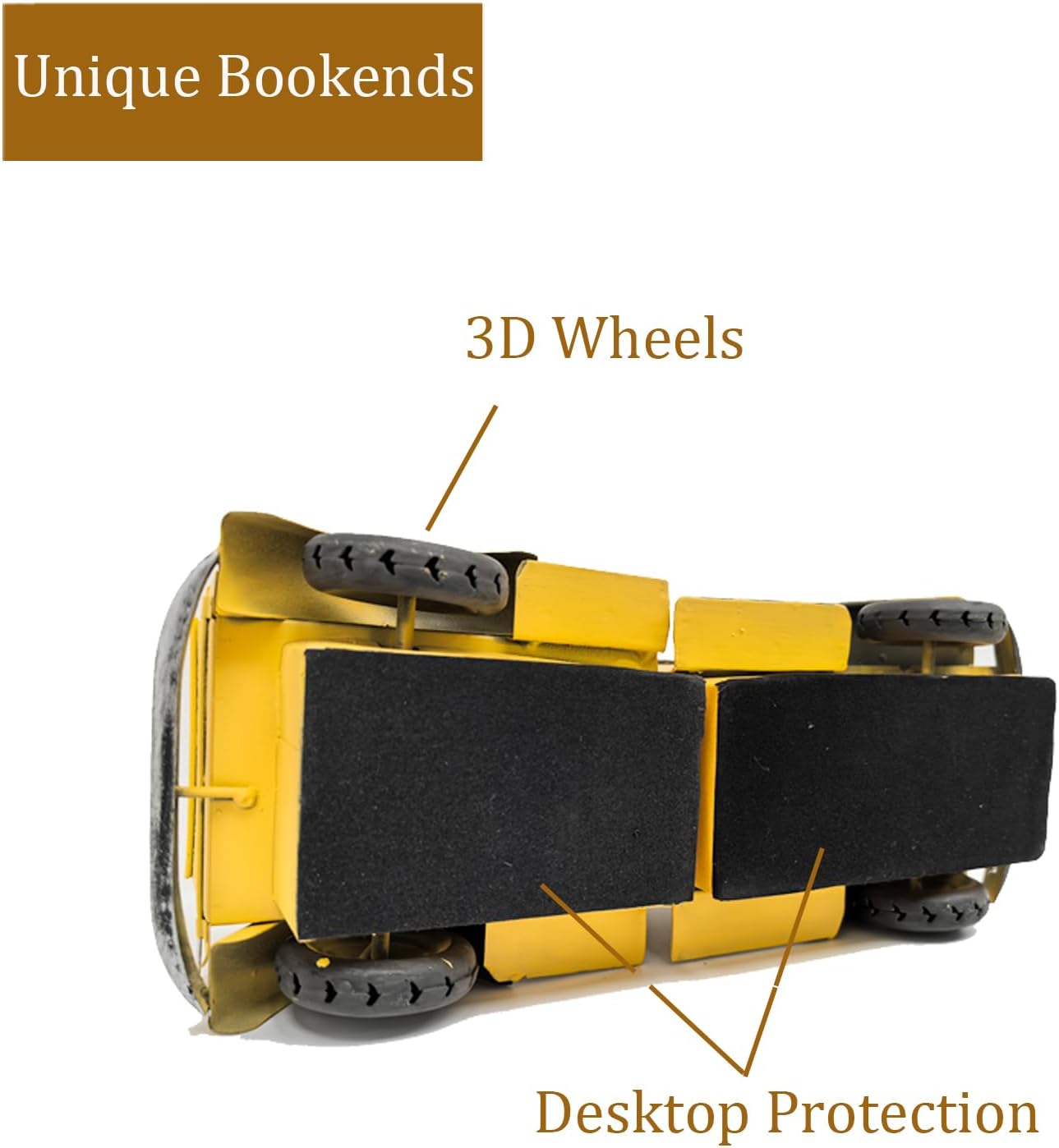 Decorative Book Ends Vintage Bookends: Metal Truck Book Stopper for Kid Books for Grandson Men Teen - Farmhouse Decor for Bookcase Shelf Table Coffee Bar Office Home Yellow