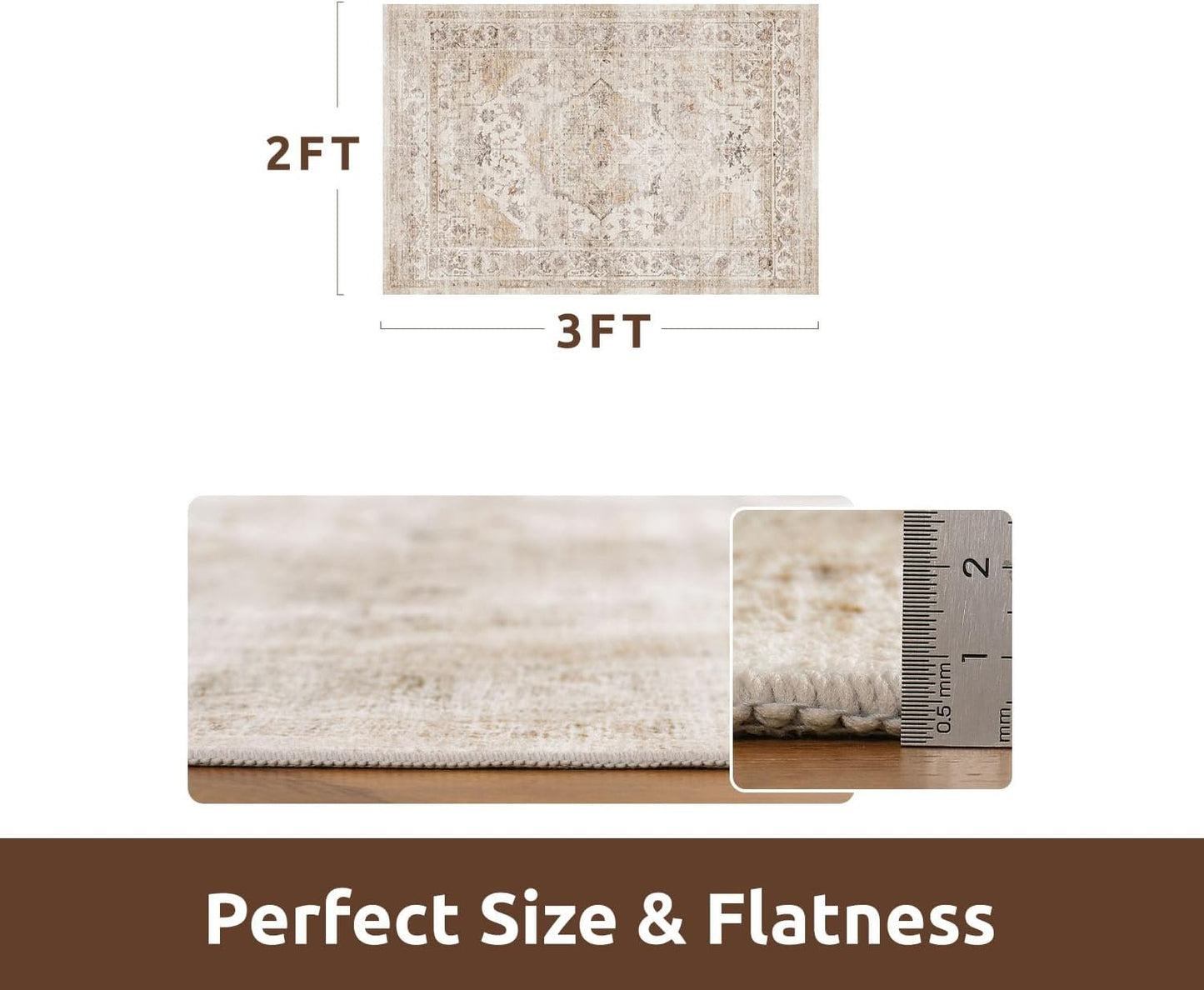 AMOAMI-2X3 Small Rug-Washable Rugs Entryway Mat Indoor-Soft Vintage Non Slip Rugs for Kitchen Laundry Room Bathroom Beige Decorative Accent Rug for in Front of Sink 24 Inch x36 Inch