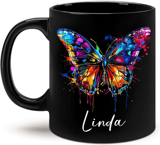 Customized Butterfly Mug, Themed Coffee Cup, Gift For Men Women, Personalized Name Butterfly Black Mug, Ceramic Cup 11oz 15oz, Lover Mug
