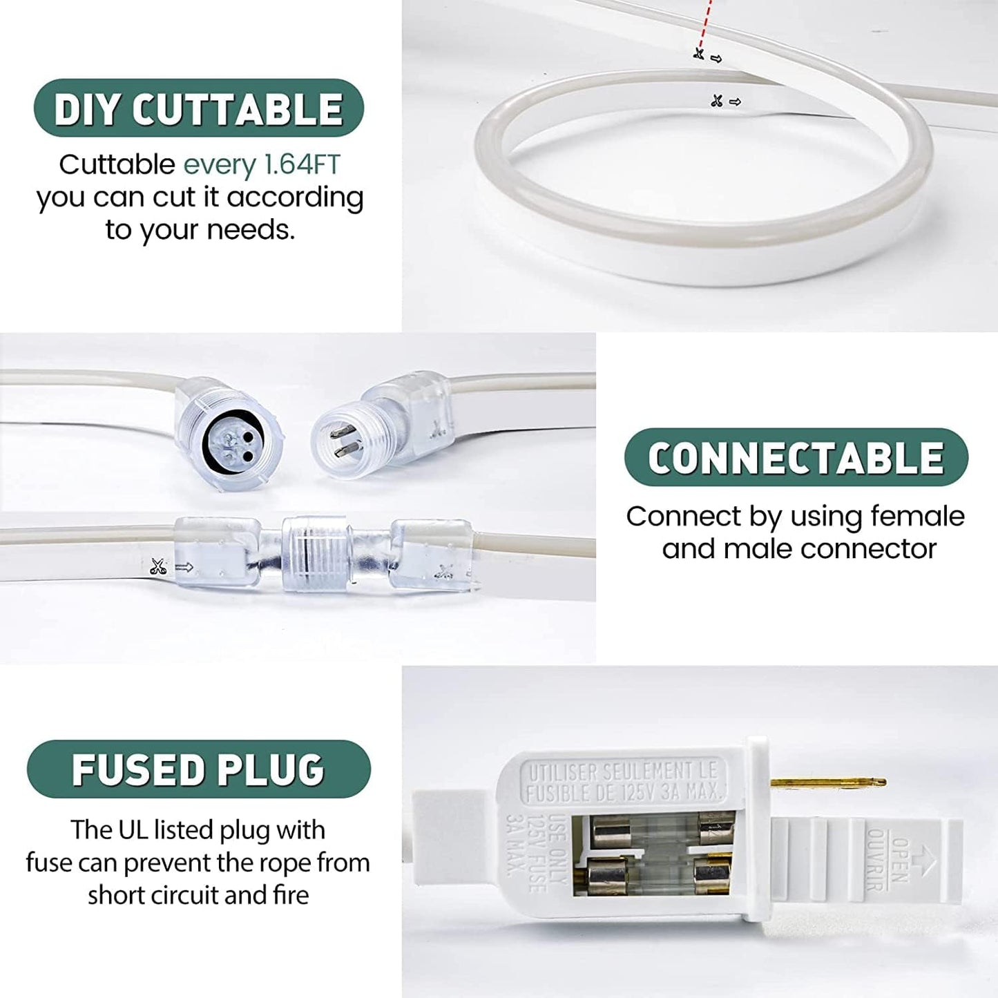 GZBtech Flexible LED Neon Rope Lights 132FT,AC 110-120V Waterproof Strip Light, 120 LEDs/M Cuttable Connectable Neon Lighting for Indoor Outdoor Home Decor/Commercial Building Use-Cold White 40M