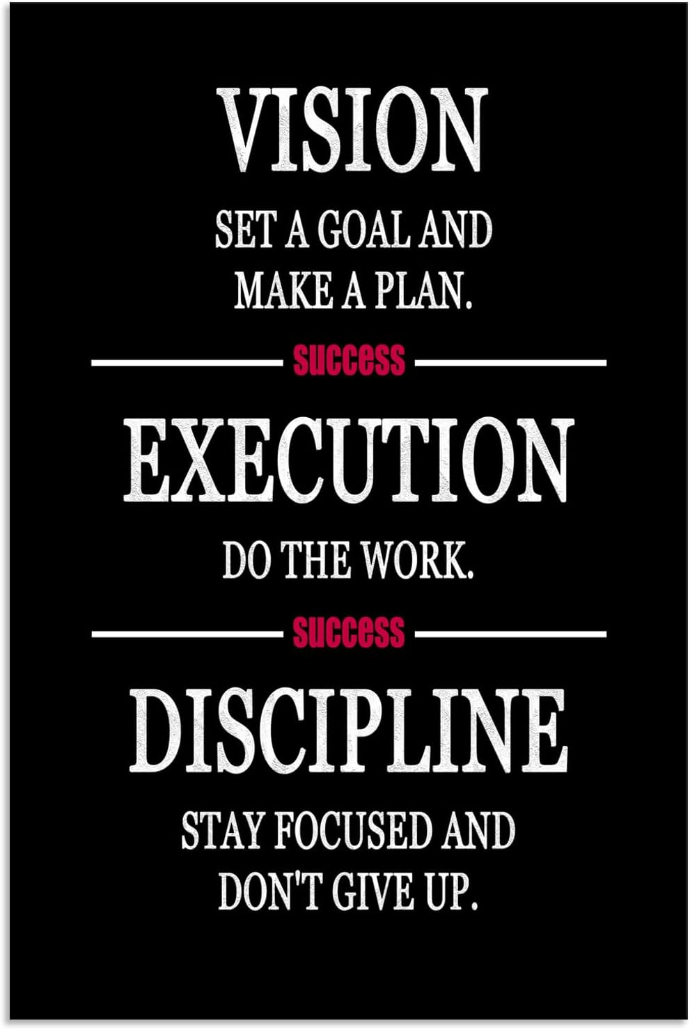 Motivational Wall Art Formula for Success is VISION EXECUTION DISCIPLINE Inspirational Wall Decor Printed Canvas Poster for Company Office Bedroom Living Room Framed Ready to Hang [12" W X 18" H]