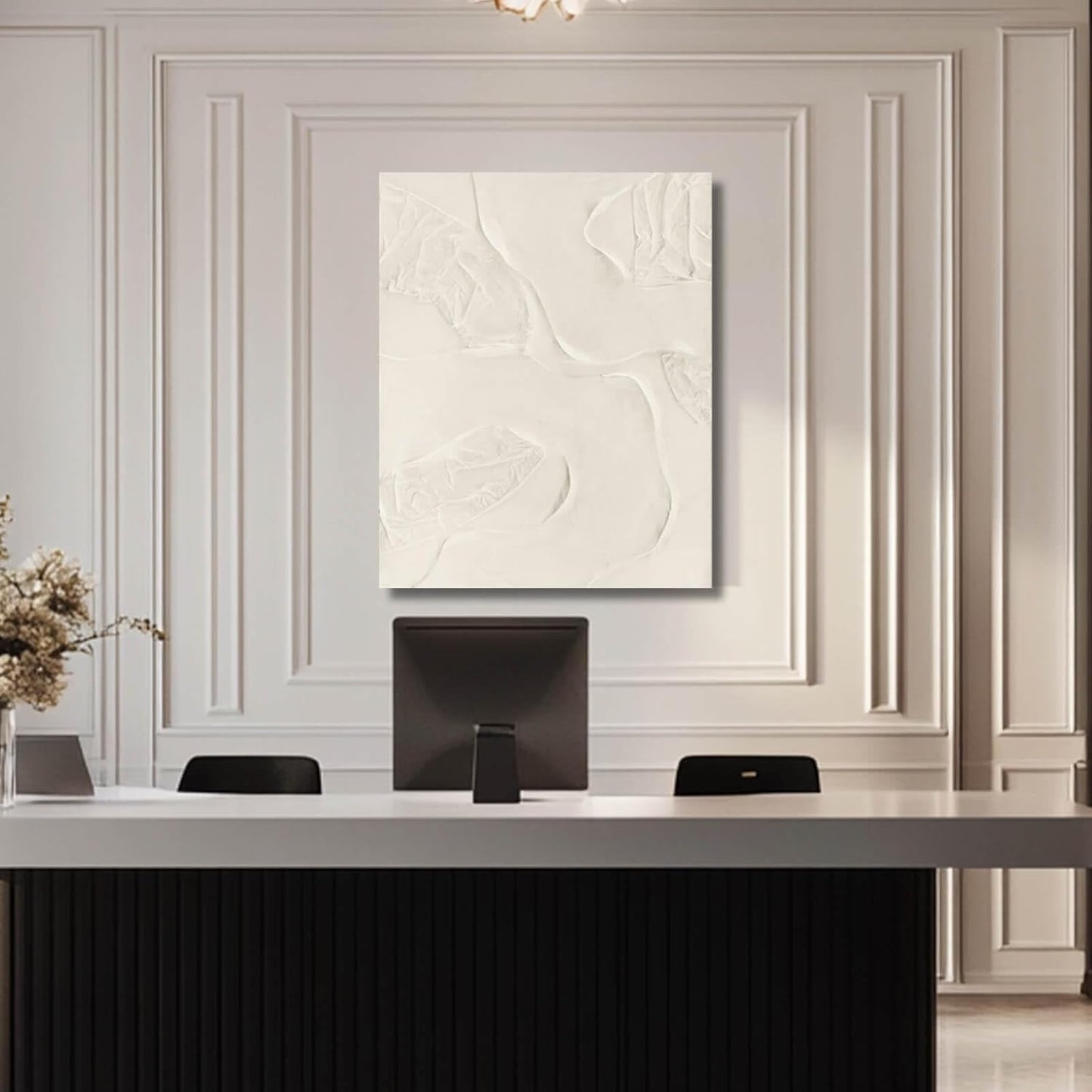 CHUDANHAO Beige Oil Paintings Textured Canvas Pictures Line Wall Decor Paintings 32"x40" Large Pictures for Living Room Bedroom Hotel