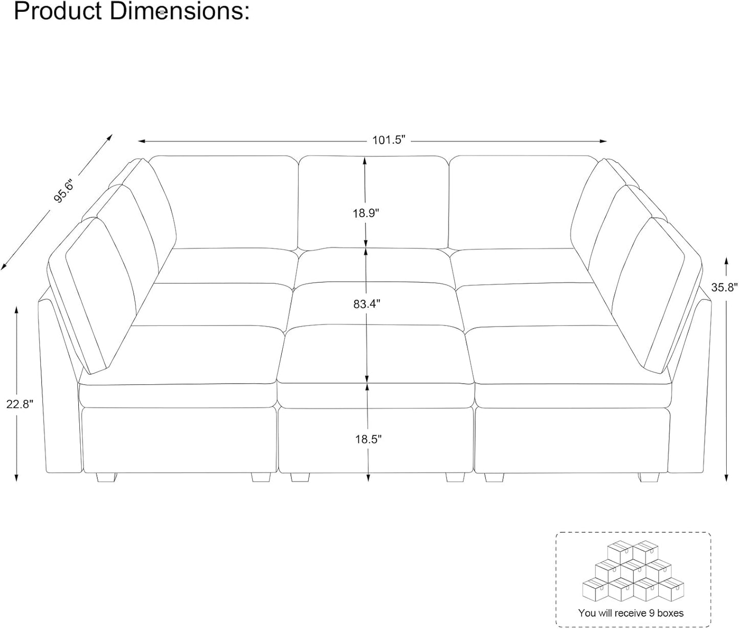 Belffin Modular Sectional Sofa with Sleeper Sofa, Oversized Cloud Couch with Extra Deep Seat, Upholstered 9 Seat Sectional Couches for Living Room, Plush Corduroy Black