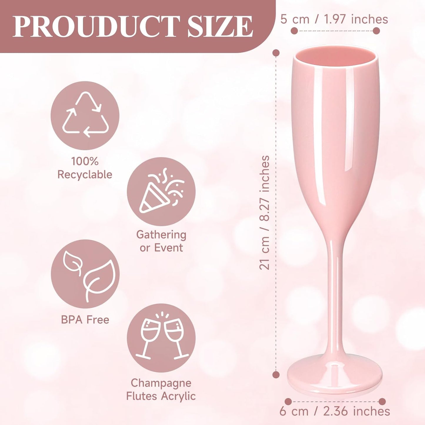XUWAIDSGN Acrylic Champagne Flutes Toasting Glasses Unbreakable Mimosa Bar Reusable Wine Glasses Vintage Champagne Flutes Stemmed Drinking Cups 5.4 OZ for Christmas Birthday (100, Pink)