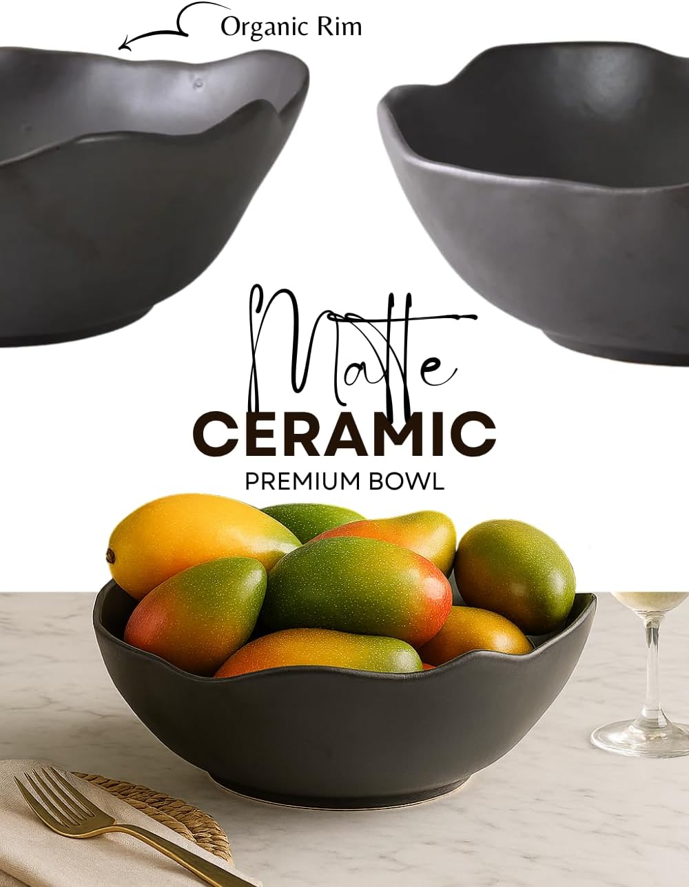 Serene Spaces Living Ceramic Collection of Plates, Bowls, Vases- Dinnerware, Centerpiece for Vintage Weddings, Events (Black - XXL - Pack of 4)