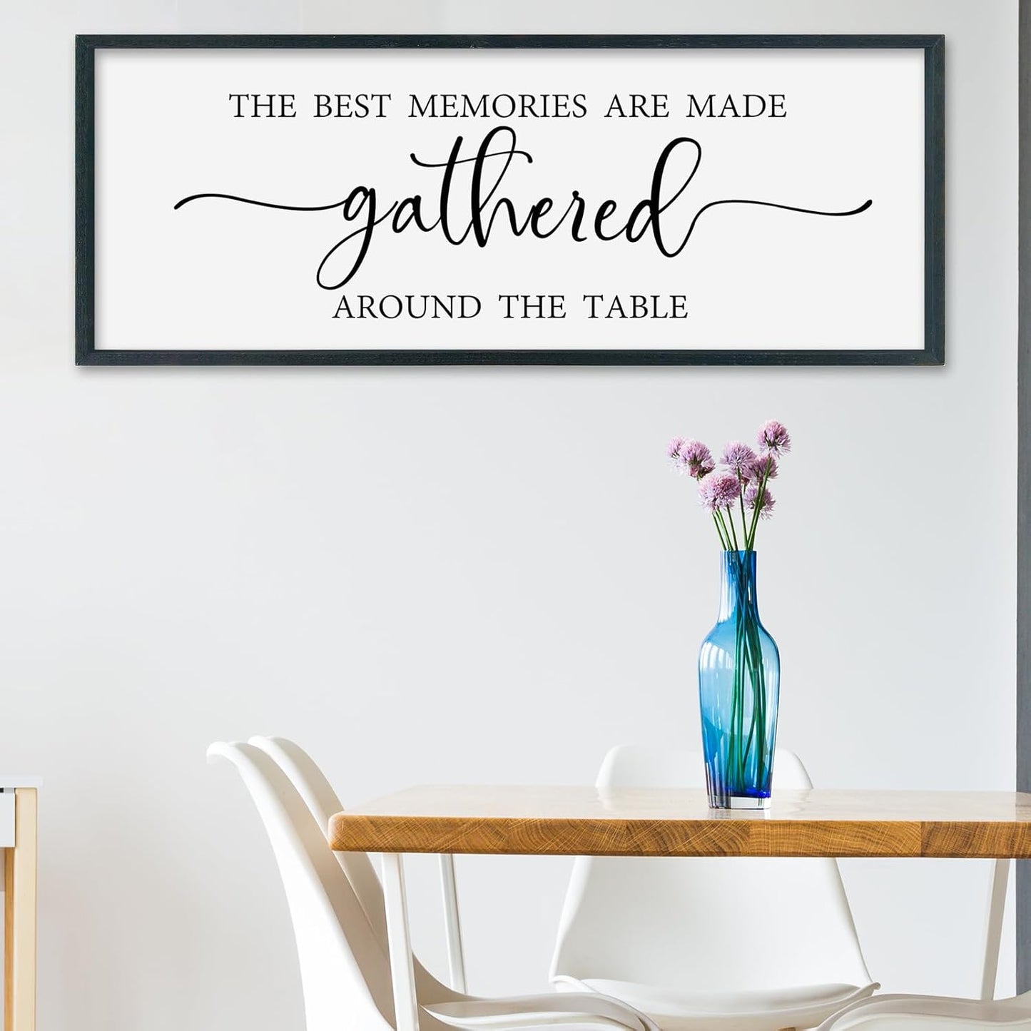 SRSZHIYUE The Best Memories Are Made Gathered Around The Table Sign Wall Decor Art 40"×15" for Kitchen Dining Room Large Wood Framed Wall Hanging (Black)