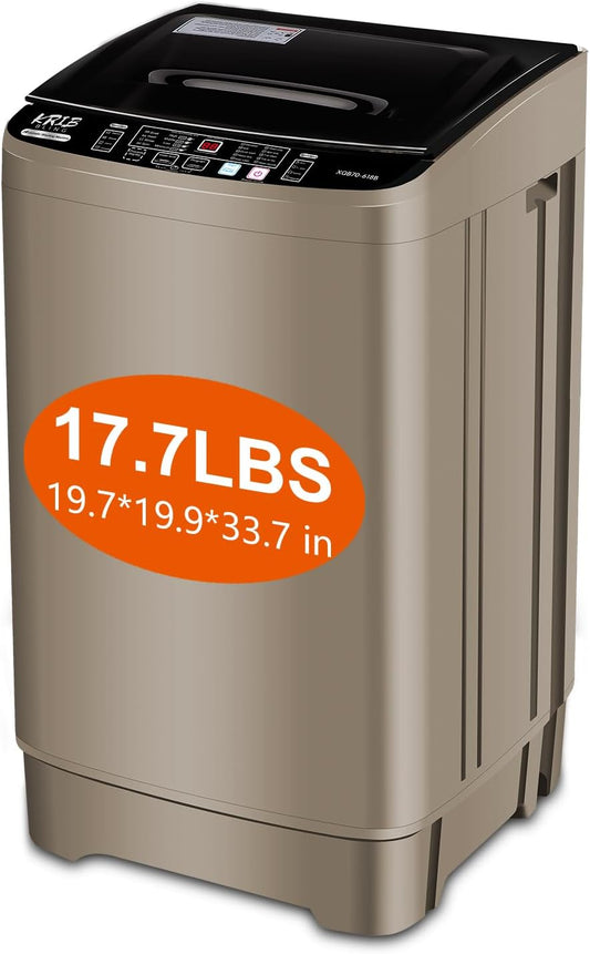 17.7 lbs Portable Washer Drain Pump, Full Automatic Washing Machine with LED Display, 10 Programs & 8 Water Levels Selections, Ideal for Camping, Apartment, Dorm, Glod