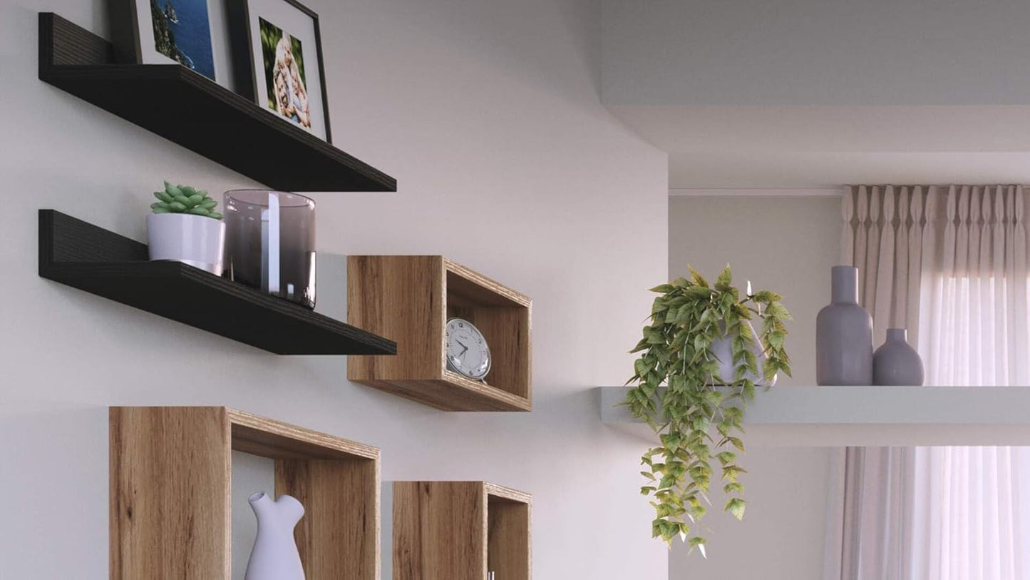 Mobili Fiver, Set of 2 Rachele Shelves, 23.62 in, Ashwood White, Melamine-Finished, Wall Mounted Shelves for Bedroom, Corridor, Kitchen, Entrance, Living Room, Office, Italian Furniture