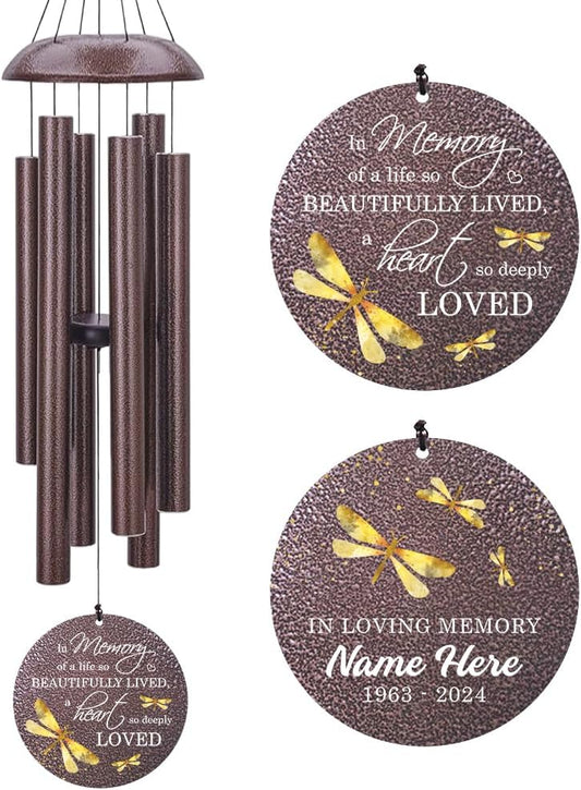 Sympathy Wind Chimes, Personalized Dragonfly Wind Chimes for Loss of Loved One, Commemorative Sympathy Gifts for Funeral, in Memory of Dad/Mom/Husband/Wife (36inch)