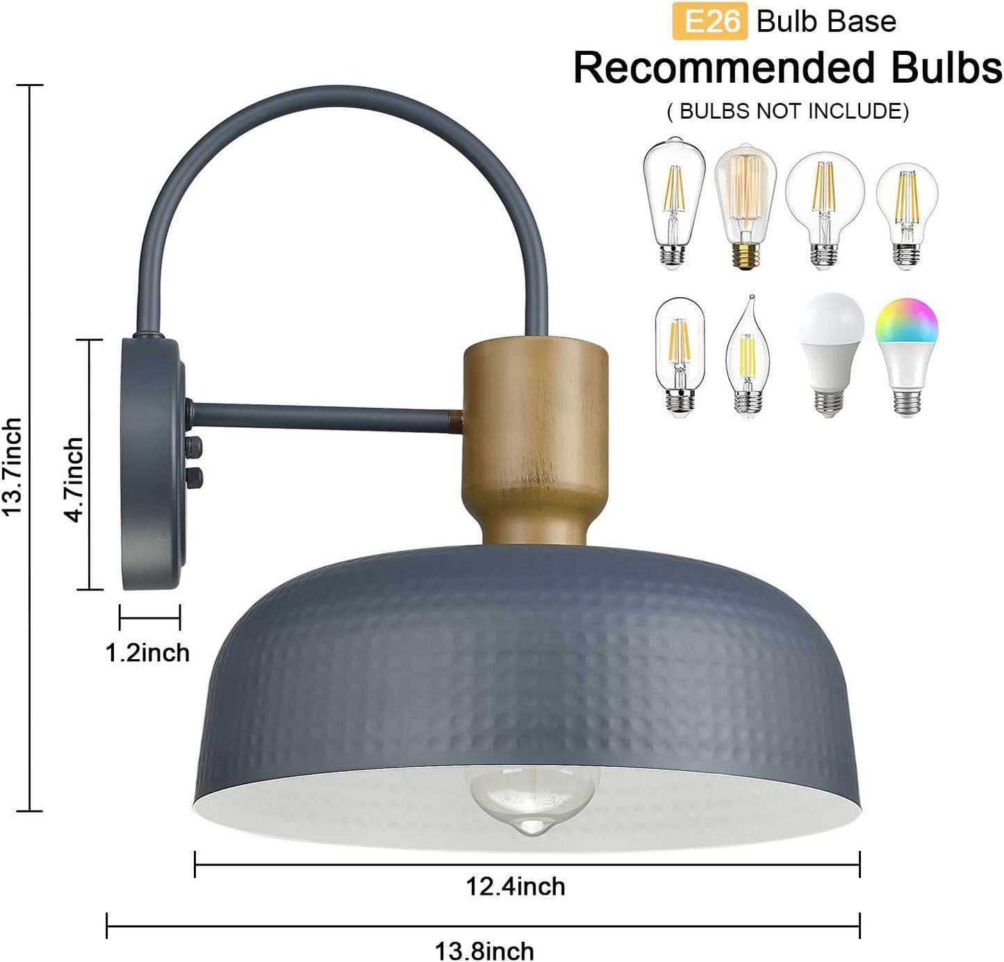 Outdoor Barn Light Gooseneck Barn Light, Farmhouse Exterior Wall Mount Light Vintage Wall Lighting Fixture Industrial Sconce Lantern for Porch, Entryway, Garage, Blue, 1 Pack