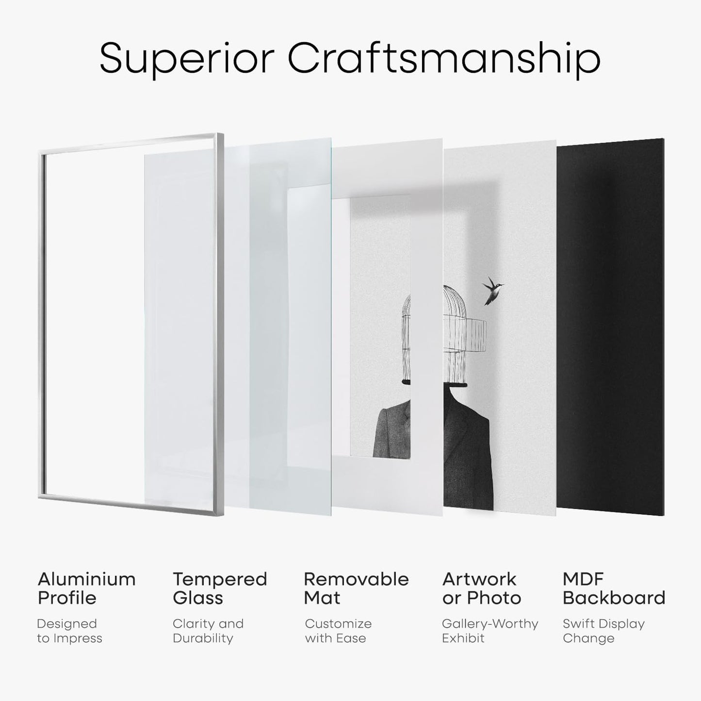 Homeforia 5x7 Picture Frame Silver, High End Metal 5 x 7 Silver Frames with Mat 4 x 6 Print, 5by7 Desk Frame Matted to 4x6 inch Photo, 5 by 7 Wall or Tabletop Frame, Tempered Glass, Wall Kit, Set of 1