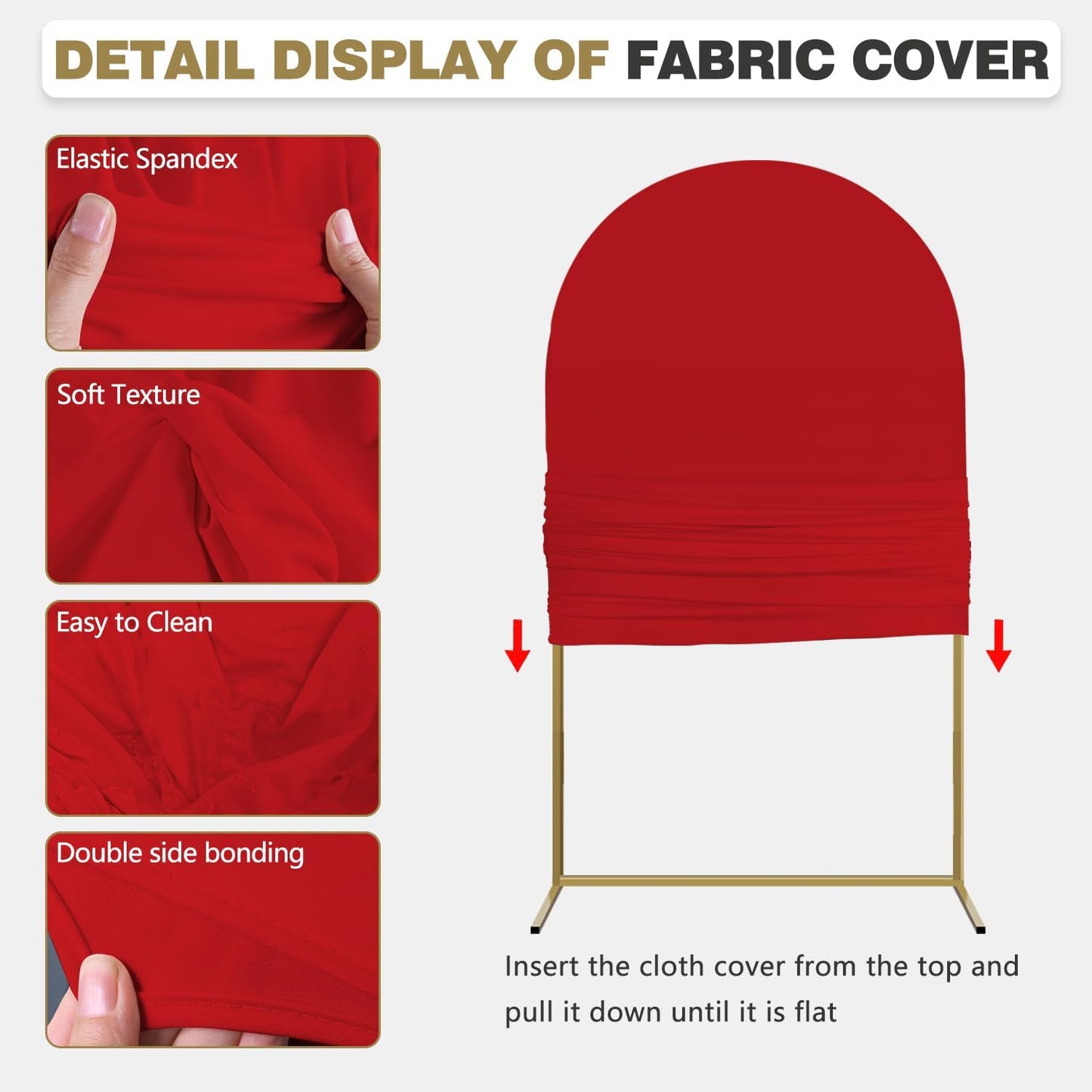 Arch Backdrop Stand and Cover Set, Metal Balloon Arch Backdrop 6ft, Gold Arched Stand Frame for Wedding, Parties,Birthday, Backdrop Decorations (Red,6ft)