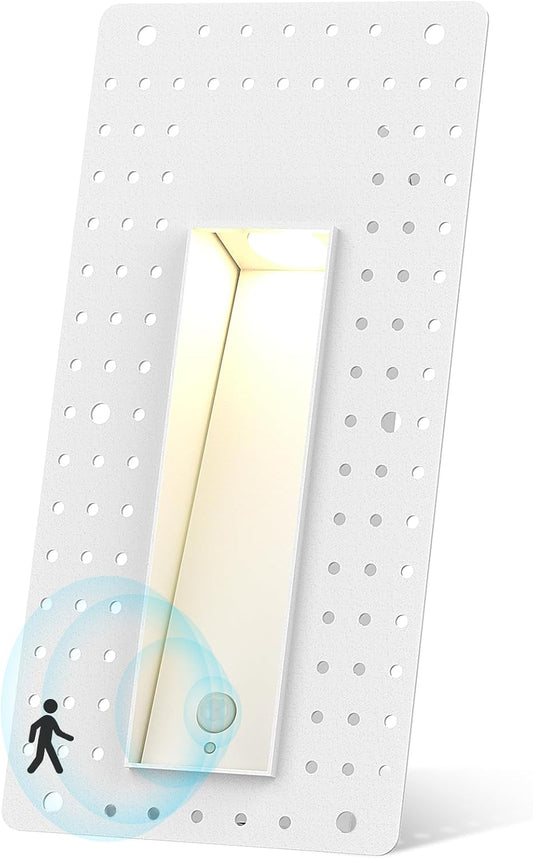 3W Recessed Motion Sensor Step Light, 3000K Warm White Night Wall Lights for Indoor Hallway, IP65 Waterproof Trimless Stair Lighting (White Finish)
