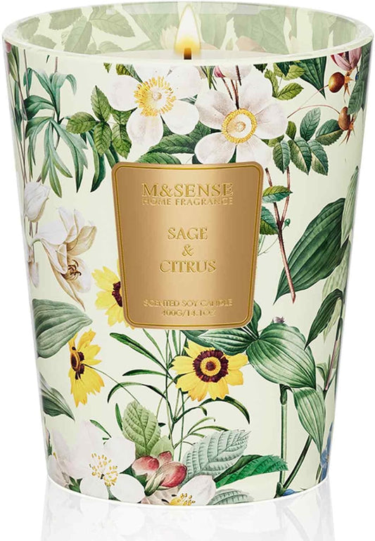 M&SENSE Sage Citrus Scented Natural Soy Wax Candle, 14.1oz 60 Hours Long Lasting Slow Burning Candles for Home Decor, Aromatherapy Candle for Stress Relief