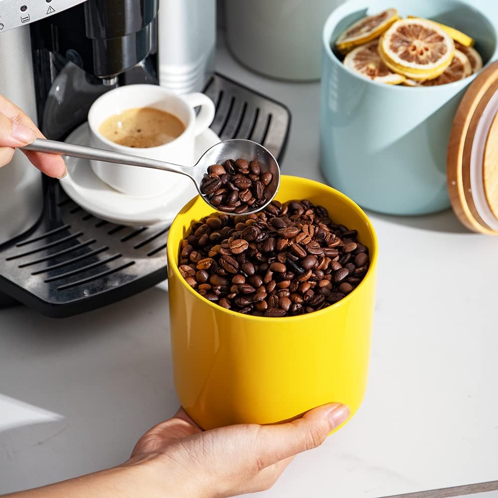 Sweejar Kitchen Canisters Ceramic Food Storage Jar, Stackable Containers with Airtight Seal Wooden Lid for Serving Coffee Bean, Flour, Tea, Spice and More - 39 Fl Oz (Yellow)