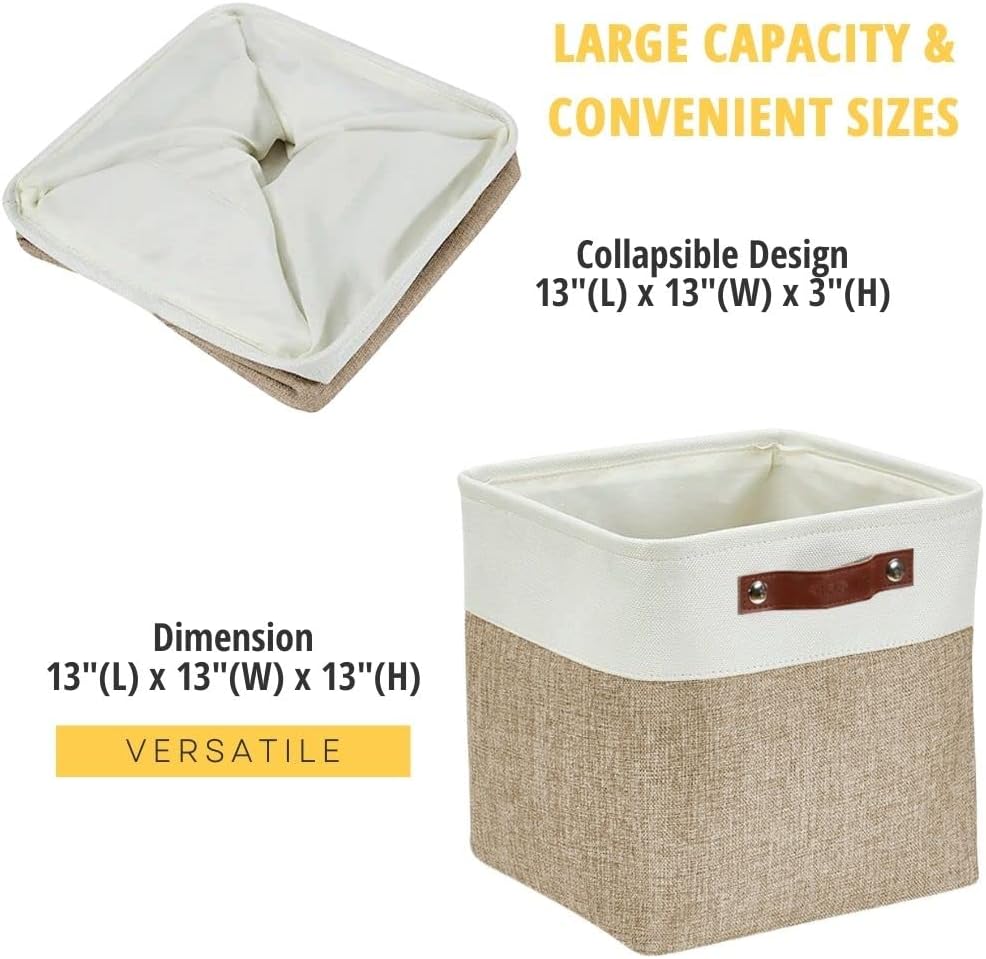 DECOMOMO 13 Inch Cube Storage Bins, Fabric Storage Cube, Basket for Kallax Shelves (Beige & White, Cube 13" - 4 Pack)