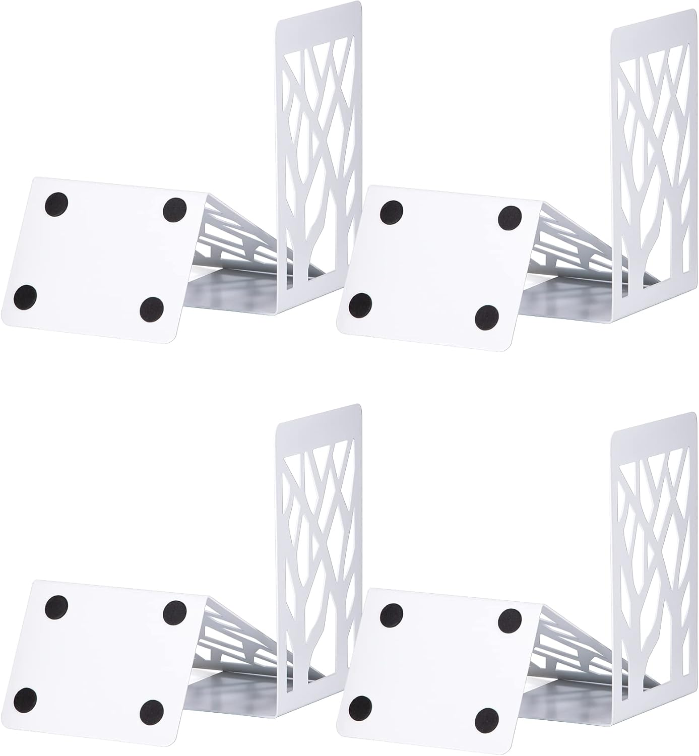 Book Ends, Bookends, Bookends for Shelves, Bookend, Book Ends for Heavy Books, White Metal Book Shelf Holder Home Decorative, Book Stoppers for Shelves, Bookend Supports 4 Pair