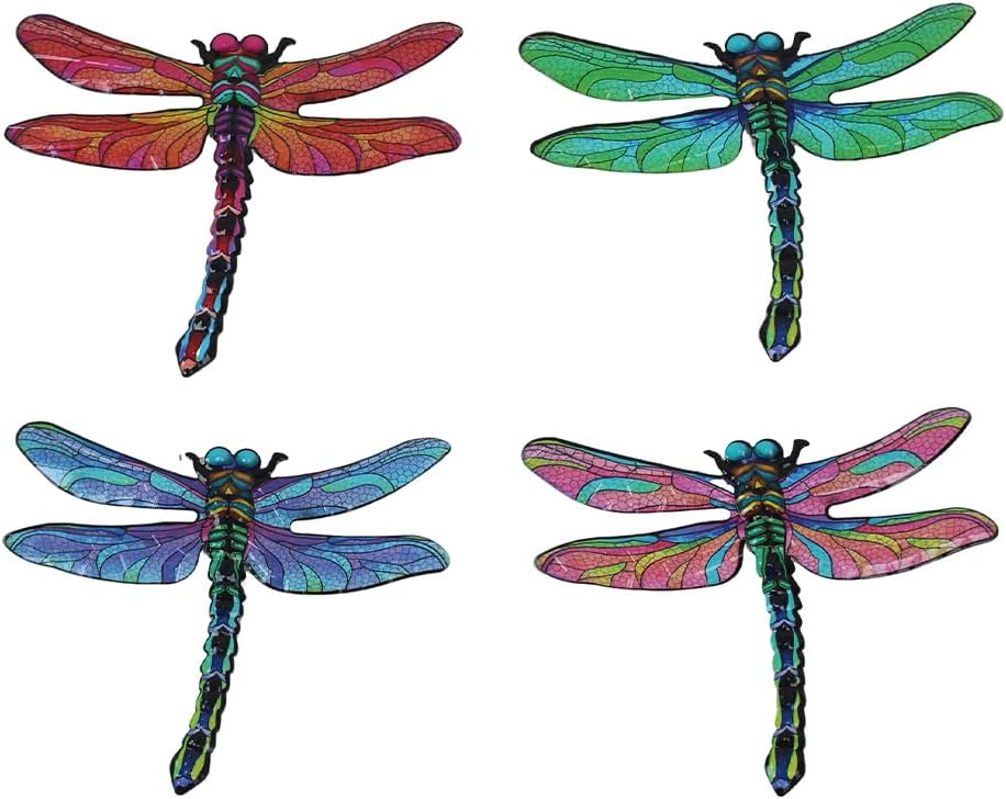 Metal Dragonfly Wall Decor Art, 4 Pack Colorful Metal Dragonflies Outdoor Wall Art, Hand Painted Outdoor Wall Decor for Garden, Yard, Fence, Patio, Outside, Living Room Decoration