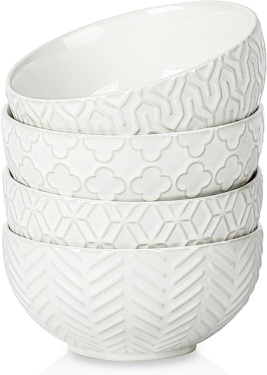 Sureasy Ceramic Cereal Bowls Set of 4-25 oz White Soup Bowls for Kitchen, Perfect for Soup, Pasta and Salad, Microwave & Dishwasher Safe