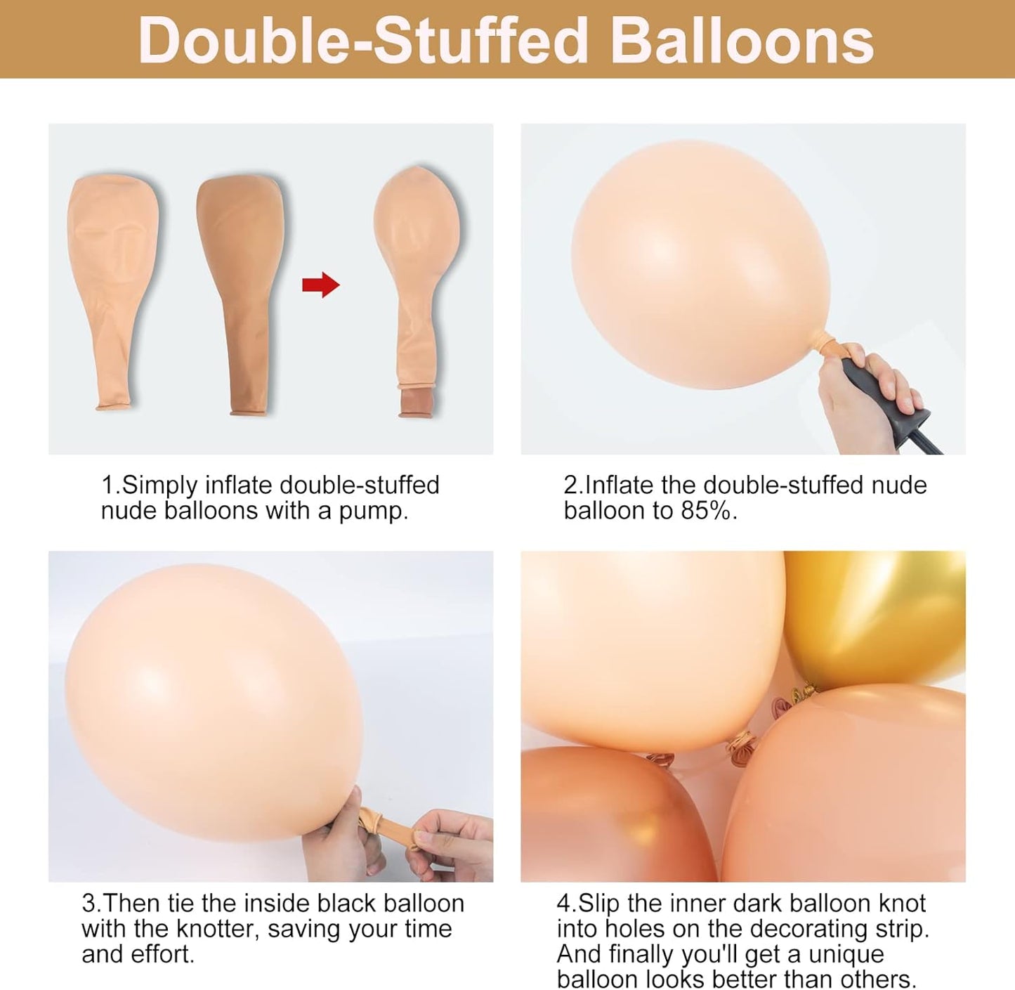 Amandir 153Pcs Boho Blush Balloon Garland Arch Kit, Double-Stuffed Nude Cream Peach Dusty Rose Pink Gold Confetti Metallic Balloon for Baby Shower Birthday Party Wedding Decorations