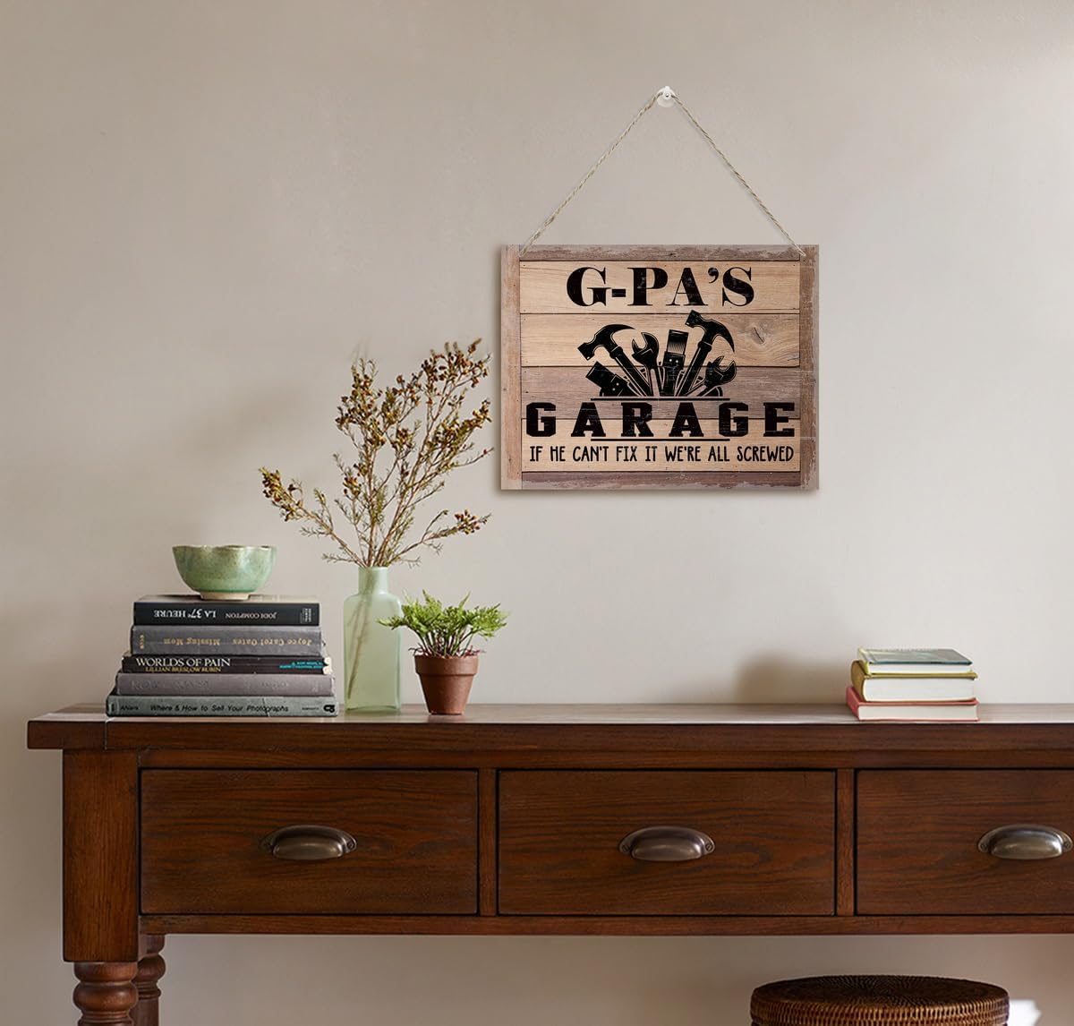 Rustic Wood Sign - Father's Day & Grandpa's Gift - Decor Hanging Wall Art - 'If He Can't Fix It...'