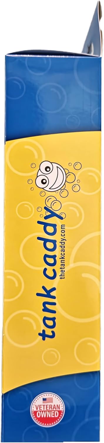 The Tank Caddy is a carrier that hangs inside your toilet tank, while trapping the soot that remains as blue and bleach tablets dissolve.