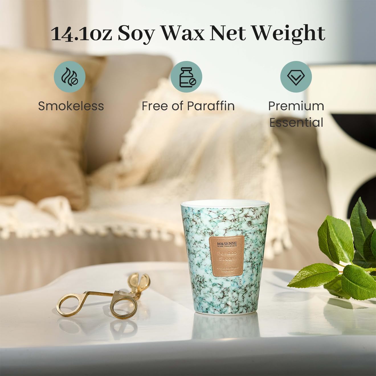 M&SENSE BambooStream Scented Candles for Home, Lead-Free Wick Highly Scented Jar Candles, 14.1 Oz 80 Hours Lasting Burning Candles Gifts for Women, Relaxing Aromatherapy Candle for Stress Relief