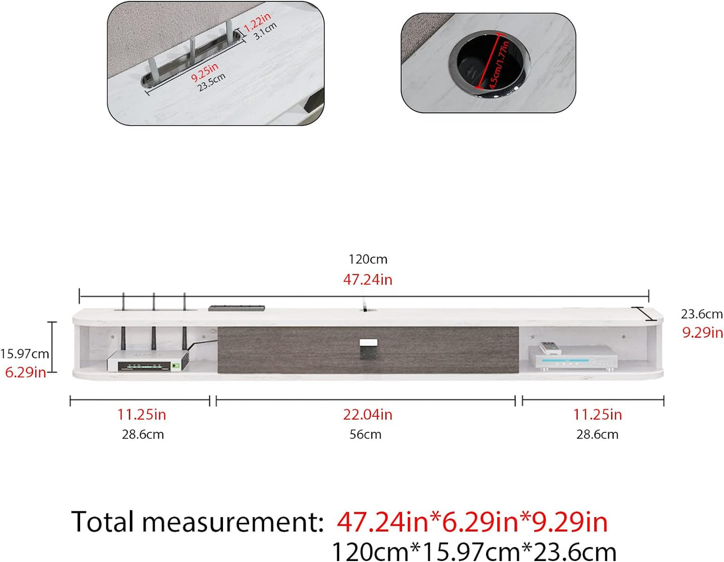 Pmnianhua Modern Floating TV Stand, 47'' Wall-Mounted Media Console with Storage for Bedroom, Living Room (Grey-White)