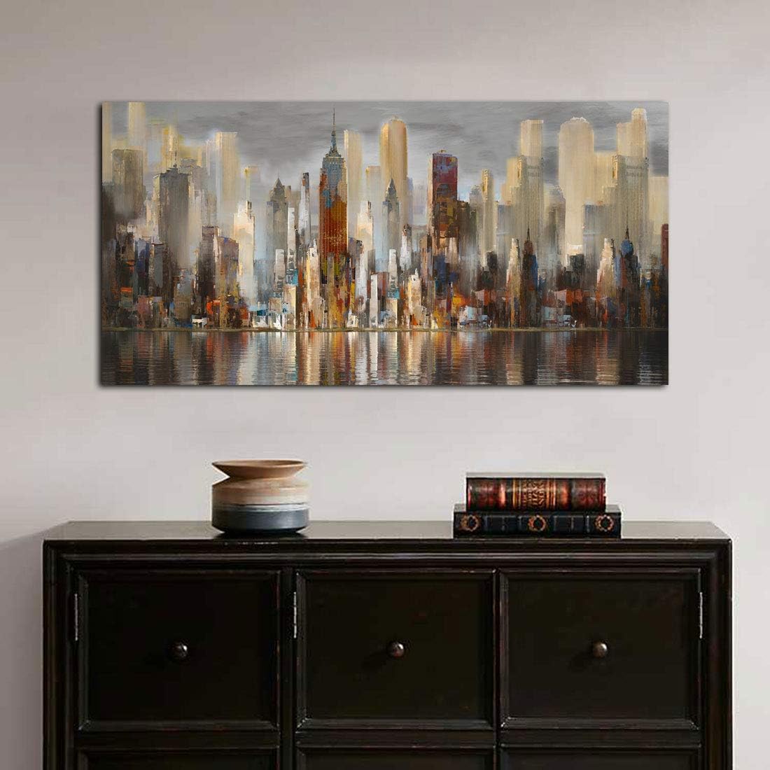 Wall Decorations Framed Large Cityscape New York Wall Decor Canvas Prints Abstract Brown City Theme Paintings Modern Canvas Wall Art for Living Room Bedroom Big Size 29x58