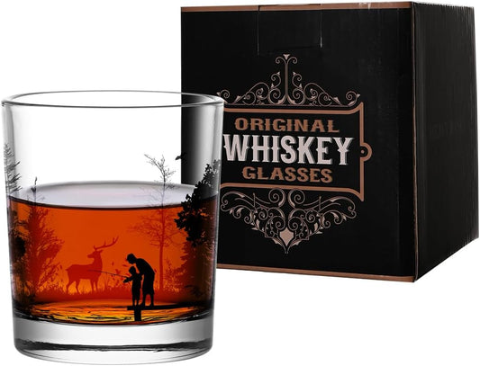 Old Fashioned Whiskey Glasses, Stemless Wine Glasses with Gift Box, 10Oz Rocks Glass for Scotch Cocktail Bourbon Vodka Liquor, Unique Gifts for Dad, Husband, Father's Day, Anniversary
