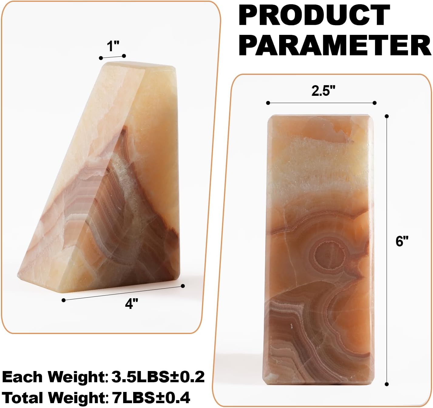 Marble Bookend for Heavy Books, Decorative Bookends for Shelves, Durable and Heavy-Duty Book End for Hardback Book & CDS, Unique Stopper & Holder, Mexico Onyx, Set of 2