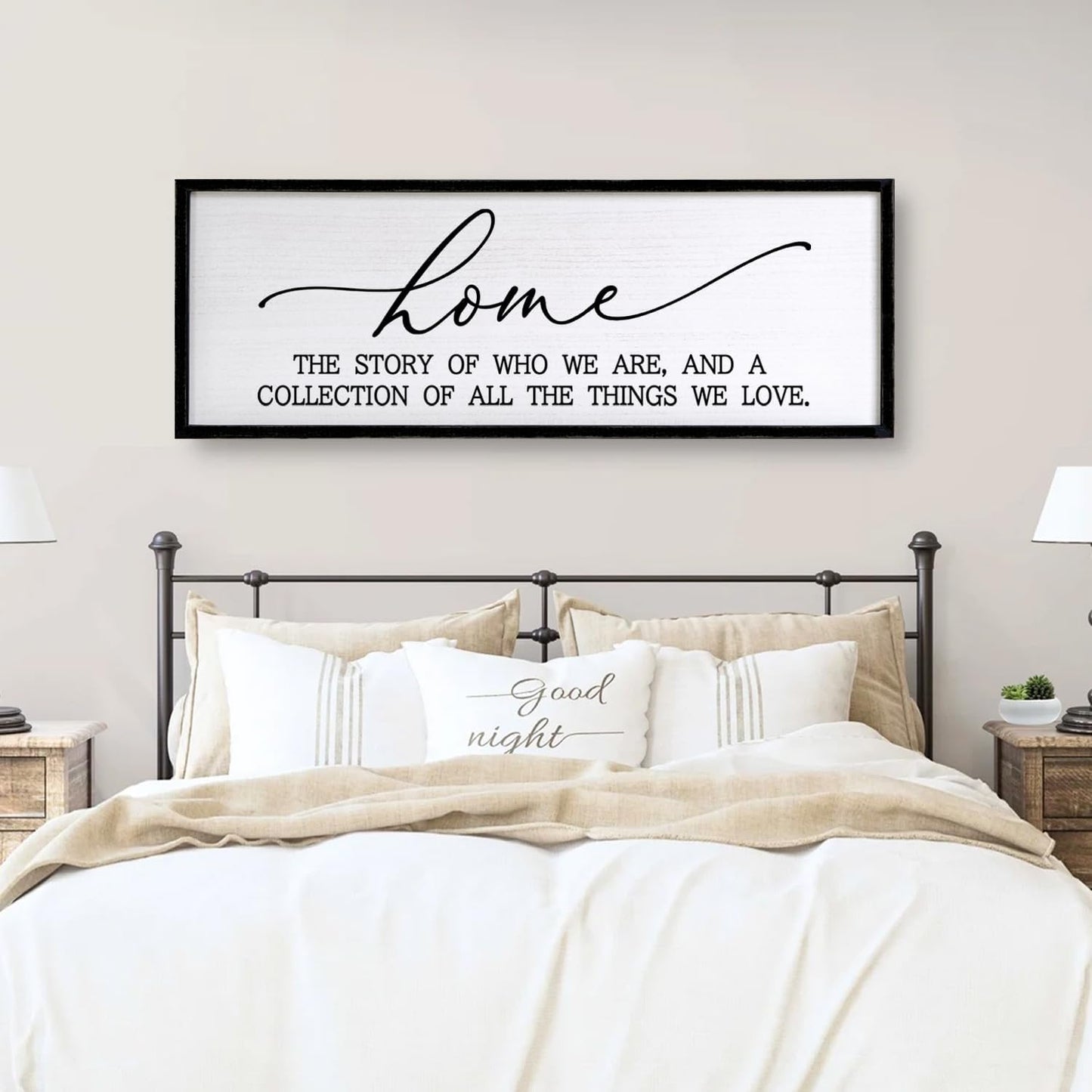 Home is the Story of Who We Are & a Collection of all the Things we Love Sign Framed Wall Art, 40''×15'' Rustic Horizontal Family Quote Wood Sign, Farmhouse Long Home Plaque Wall Decor