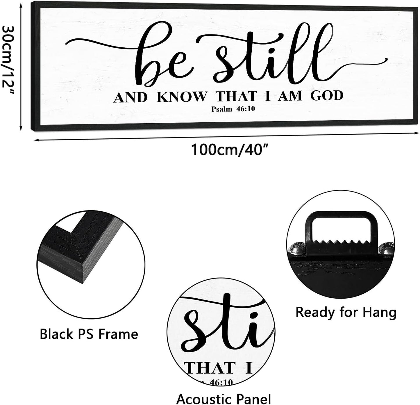 Be Still And Know That I Am God: Christian Bible Verse Wall Art Framed Scripture Sign Farmhouse Entryway Wall Hanging Plaque Religious Decor For Living Room Bedroom 12"X40"