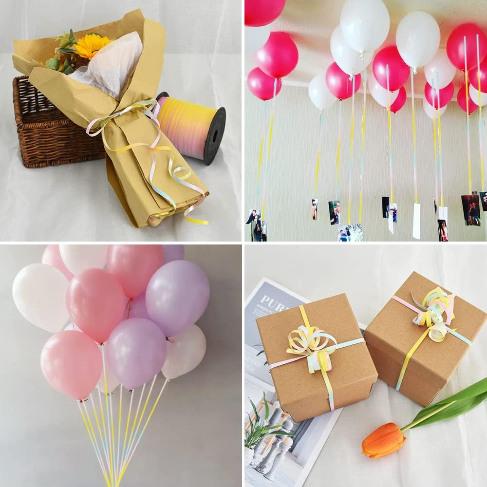 BEISHIDA 500 Yards Rainbow Curling Ribbon Pastel Balloon String, Light Color Balloon Ribbon for Crafts Colorful Crimped Curling Ribbon for Gift Wrapping Party Art Florist Flowers Decoration Supplies