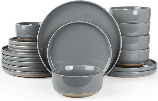 Famiware Milkyway Plates and Bowls Set, 18 Pieces Dinnerware Sets, Dishes Set for 6, Dark Gray