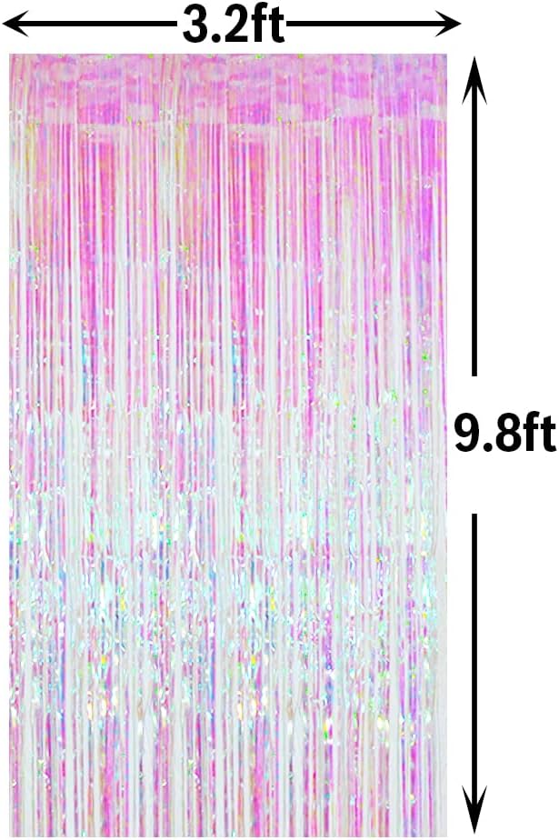 GOER 3.2 ft x 9.8 ft Metallic Tinsel Foil Fringe Curtains Party Photo Backdrop Party Streamers for Birthday,Graduation,New Year Eve Decorations Wedding Decor (Iridescent,1 Pack)