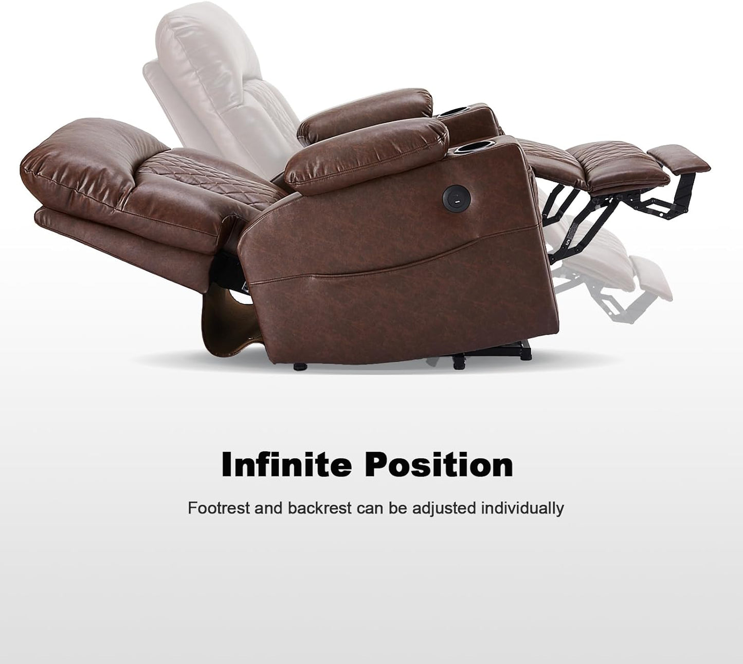 Dual Motor Power Lift Recliner Chairs with Heat and Massage for Elderly, Leather Electric Recliners with Footrest, Infinite Position Lift Chair with Cupholder,USB & Type C Ports(Brown)
