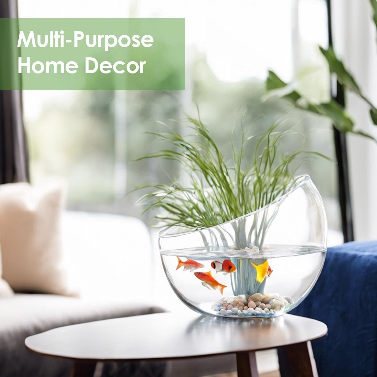 Craft And Party, Slant Cut Bowl Glass Vase, Glass Fish Bowl Vase, 8.5" Height x 10" Width Fruit Jar, Candy Dish, Clear Terraium, Flower Vase Centerpiece