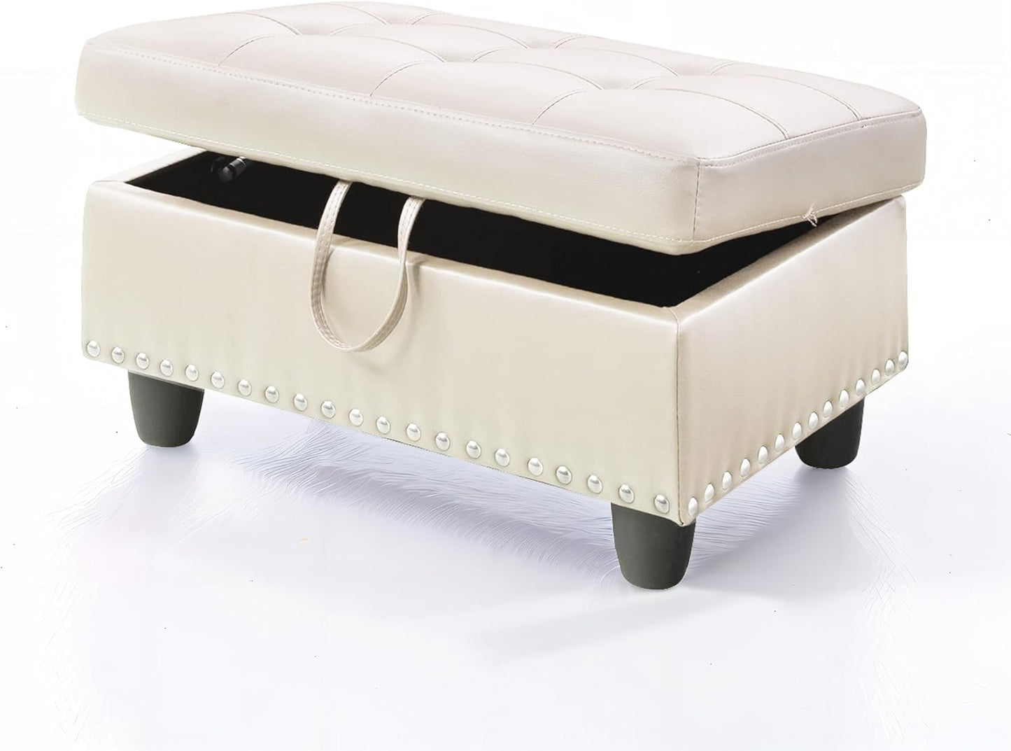 Ottoman Rectangular Storage Ottoman Bench, Faux Leather Footrest, Coffee Table, Stool Footstool with Hinged Lid for Living Room, Bedroom, Entryway, White, 28.5"x19"x17.5"